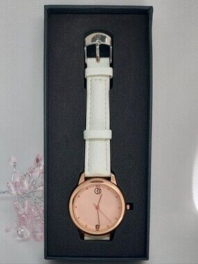 Vintage 3T Women’s White Leather Strap, Rose Gold, Pink Dial Watch - NWT